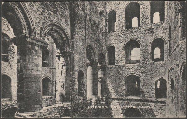 Printed monochrome postcard showing a view of the interior of Rochester Castle in Kent.

Published by Valentine & Sons Ltd, Dundee & London, Valentine's Bromotype Series, not numbered, stamp box dated 1921.

Postally unused.

Good condition, with very slight corner bumps.